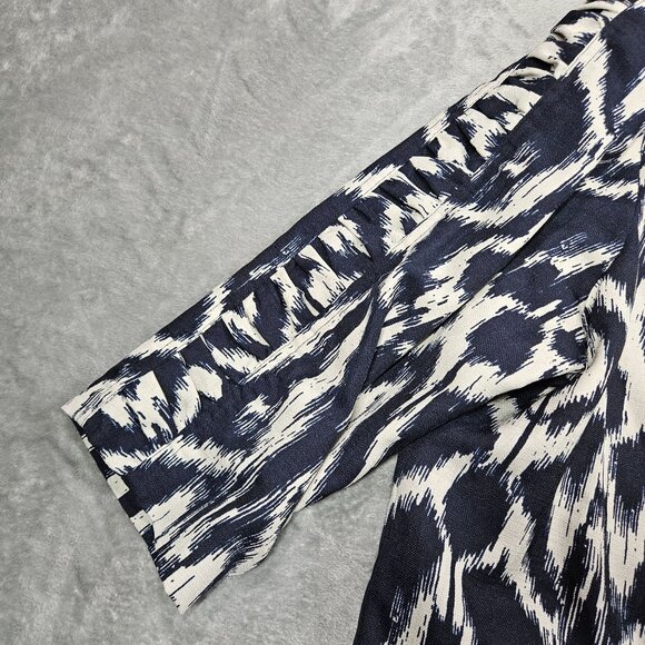 CJ Banks Blazer Womens 2X Blue White Ikat Open Front Ruffle Trim Preppy Jacket - Picture 3 of 9